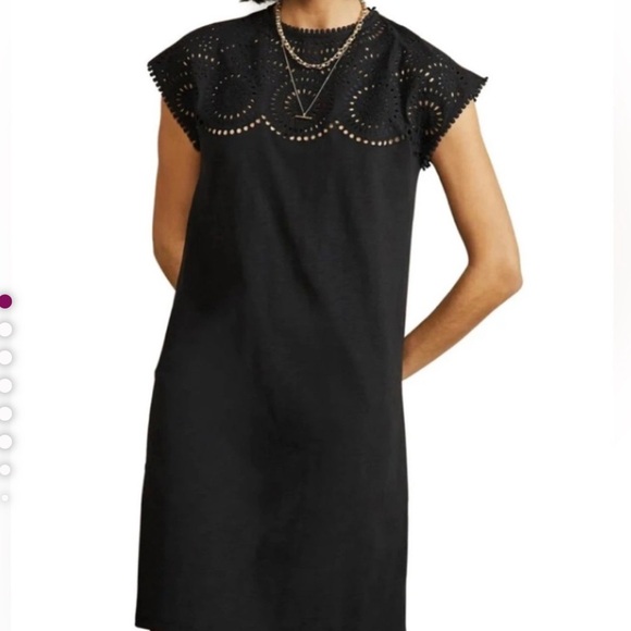 Boden Dresses & Skirts - NWT Boden Black Eyelet Cutout Cotton Cap Sleeve T-shirt Dress Size 6